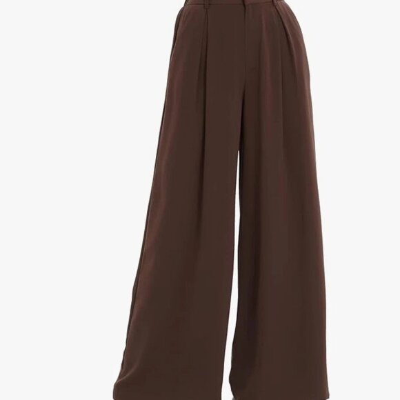 Tronjori Pants - Tronjori Women's L Short Black Pants Wide Leg Palazzo High Waist Polyester 18022
